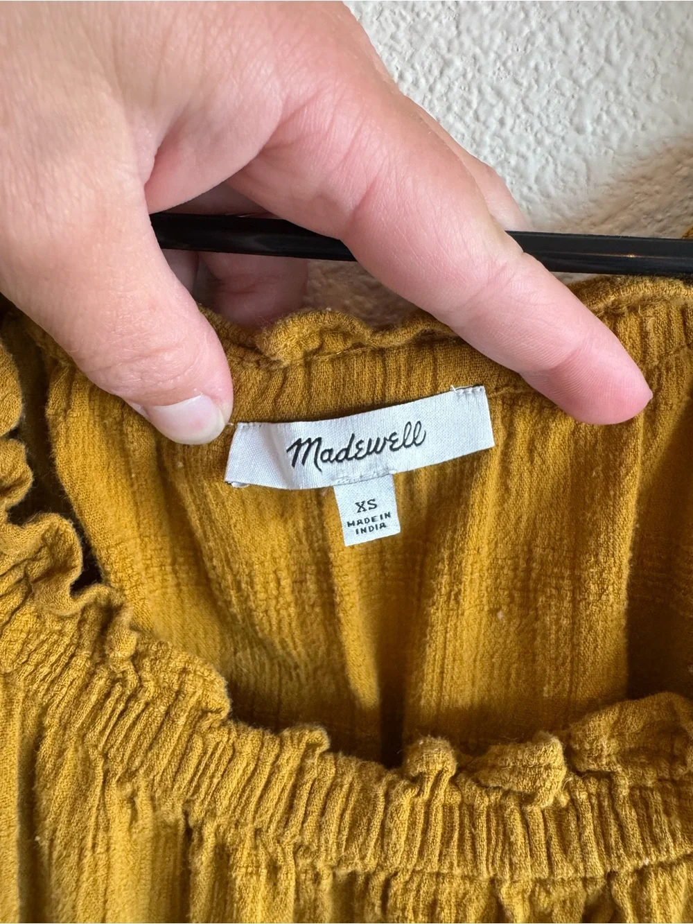 Madewell Mustard Smocked Peasant Top